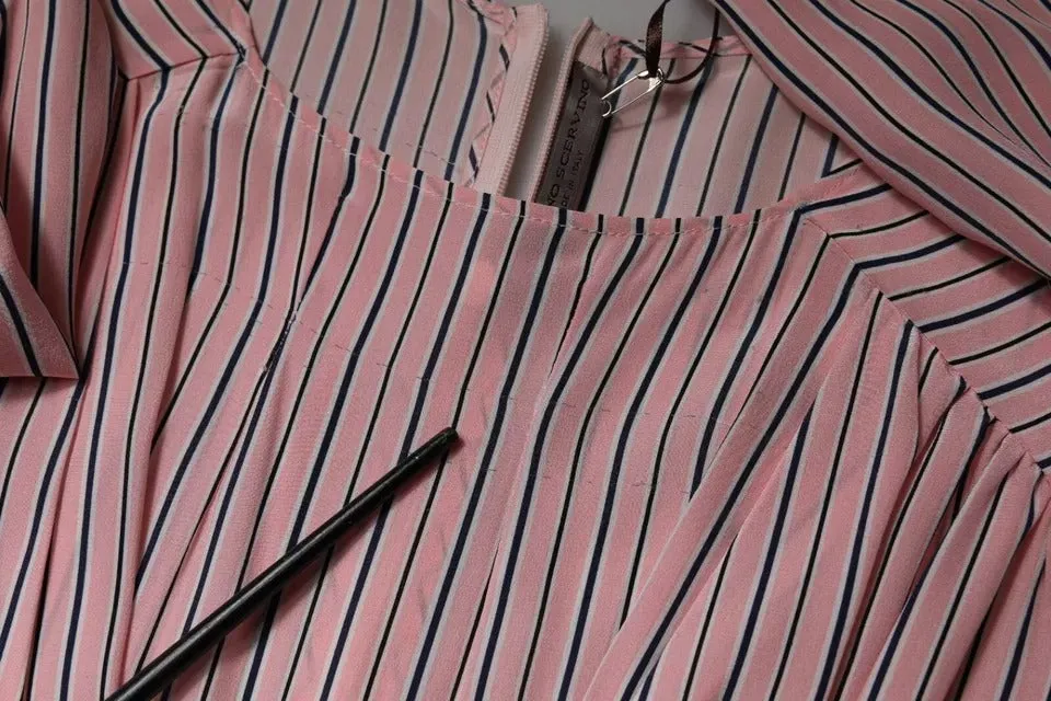 ERMANNO SCERVINO Women Pink Dress 100% Silk Striped A-Line Bodycon Wrap IT 38 XS