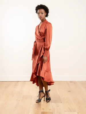 espionage silk wrap midi - rouge