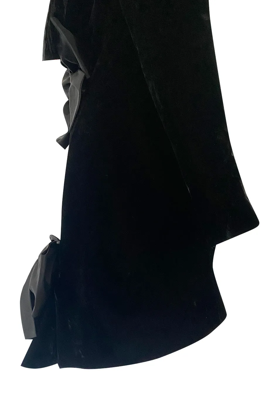 Exceptional 1980s Ady Couture Lausanne Black Velvet Dress w Open Back & Bows