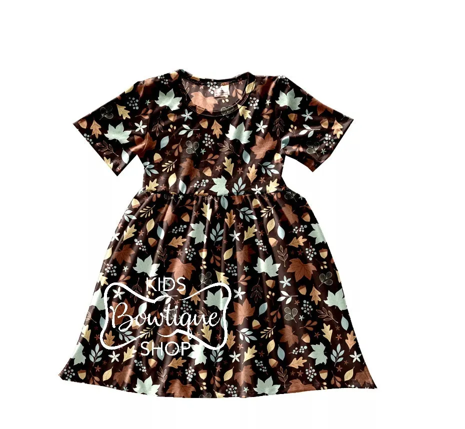 Falling Leaves Short Sleeve Pearl Dress
