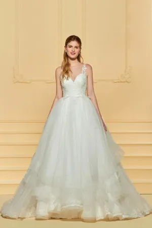 Fancy Sleeveless Ball Gown Wedding Dress With Ruflles And Illusion Back-715802
