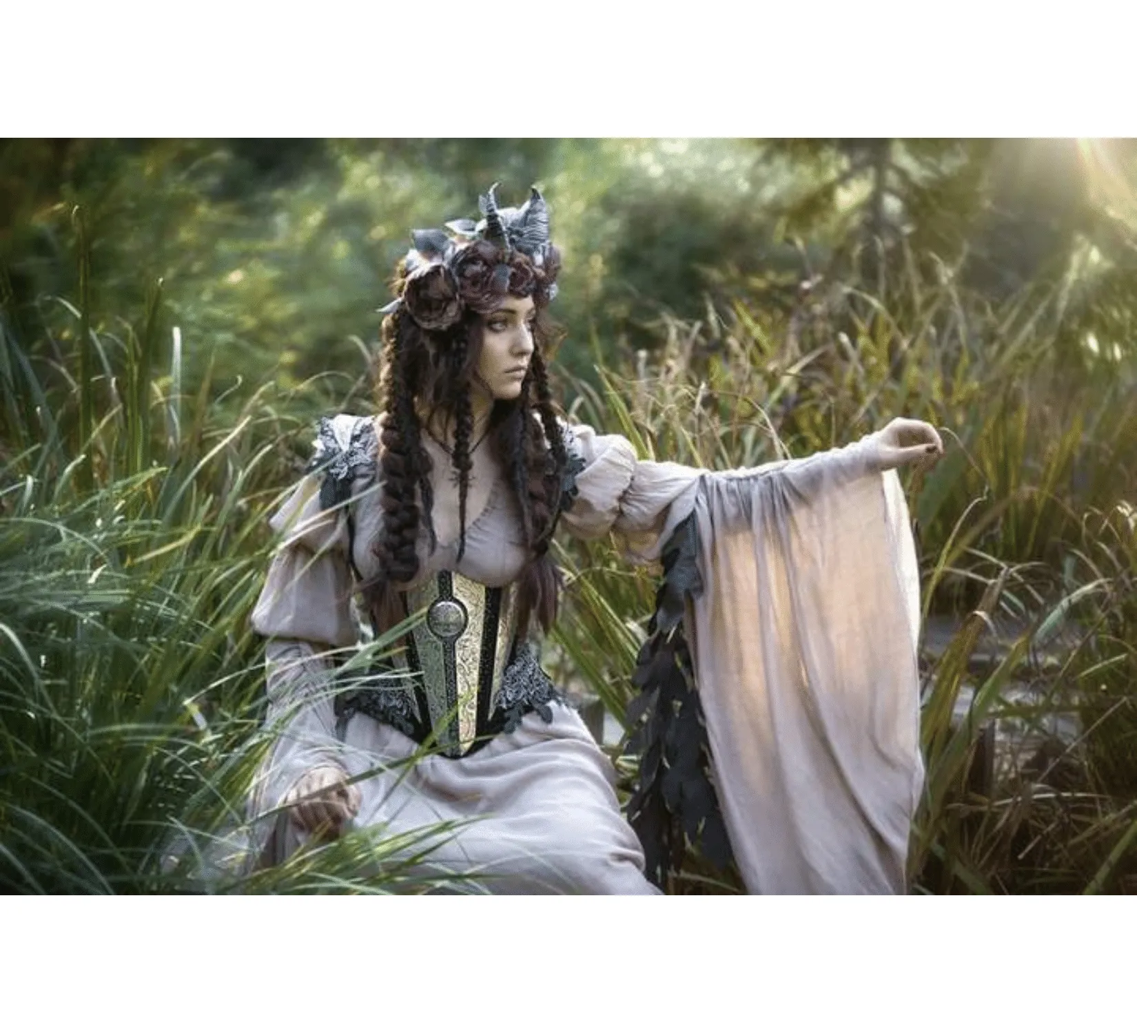 Fantasy elven viscose dress with corset