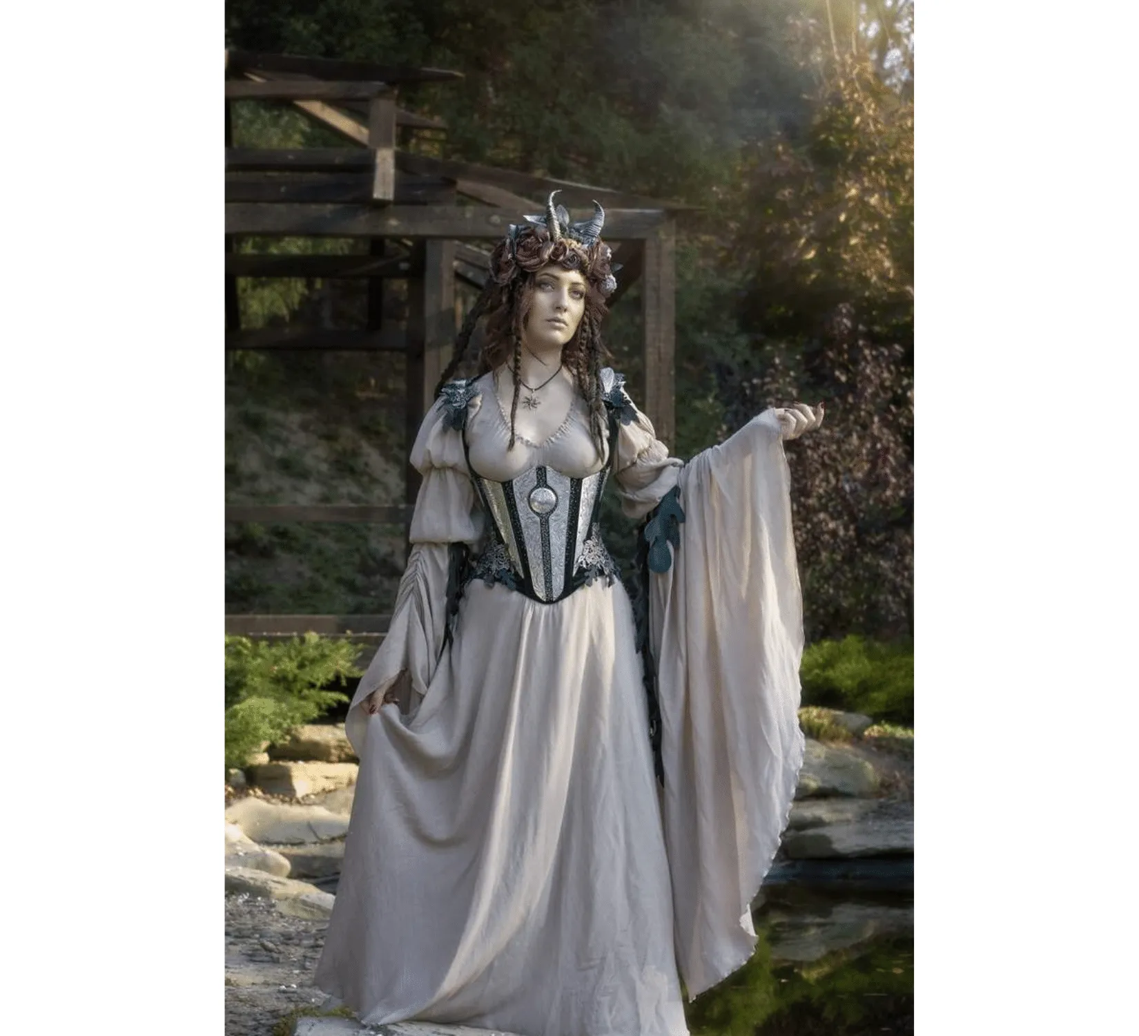 Fantasy elven viscose dress with corset