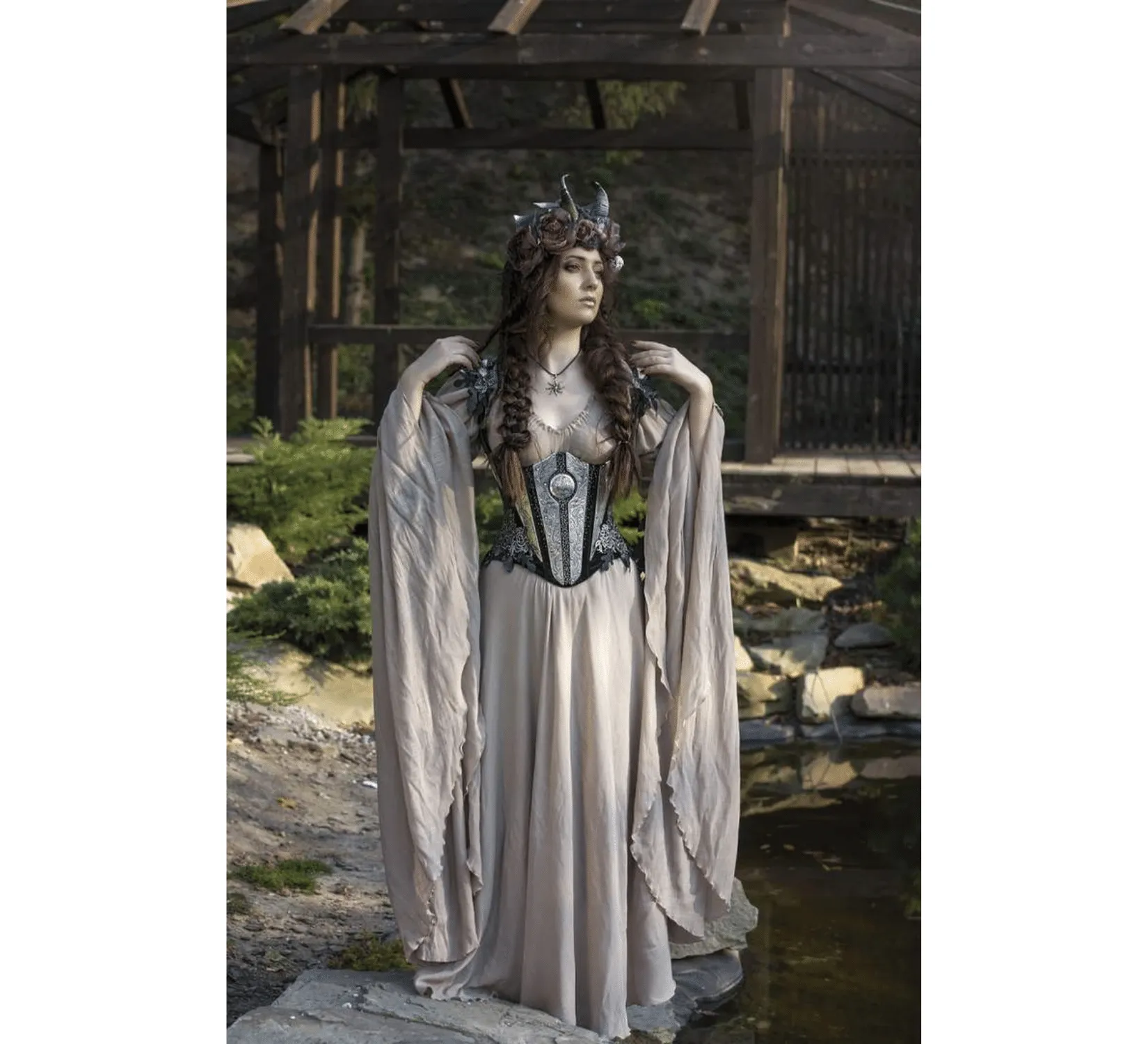 Fantasy elven viscose dress with corset