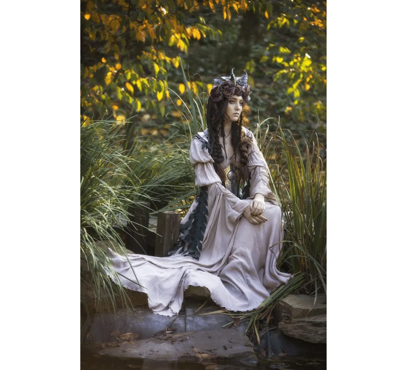 Fantasy elven viscose dress with corset