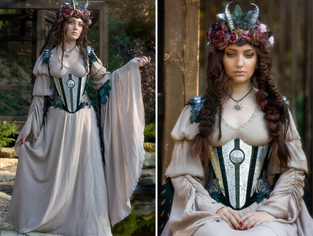 Fantasy elven viscose dress with corset