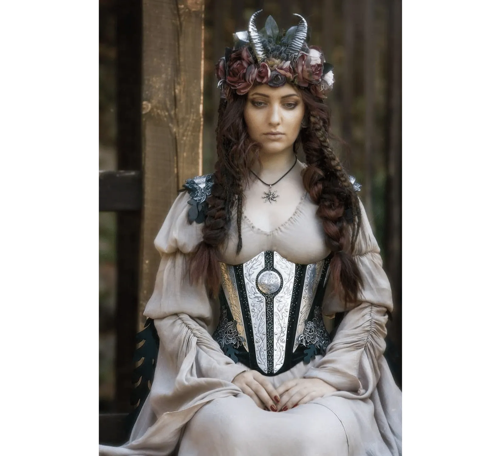 Fantasy elven viscose dress with corset