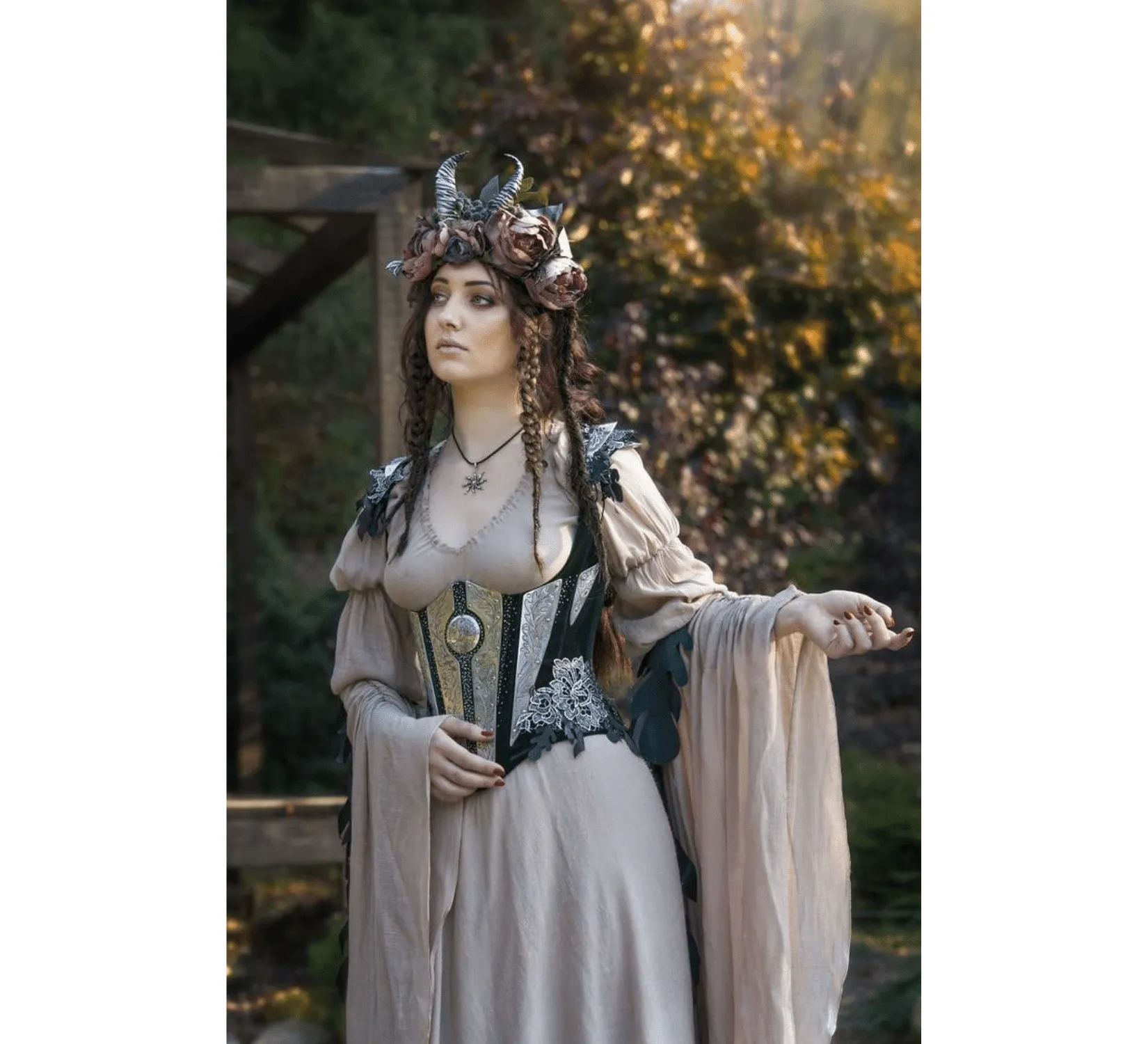 Fantasy elven viscose dress with corset