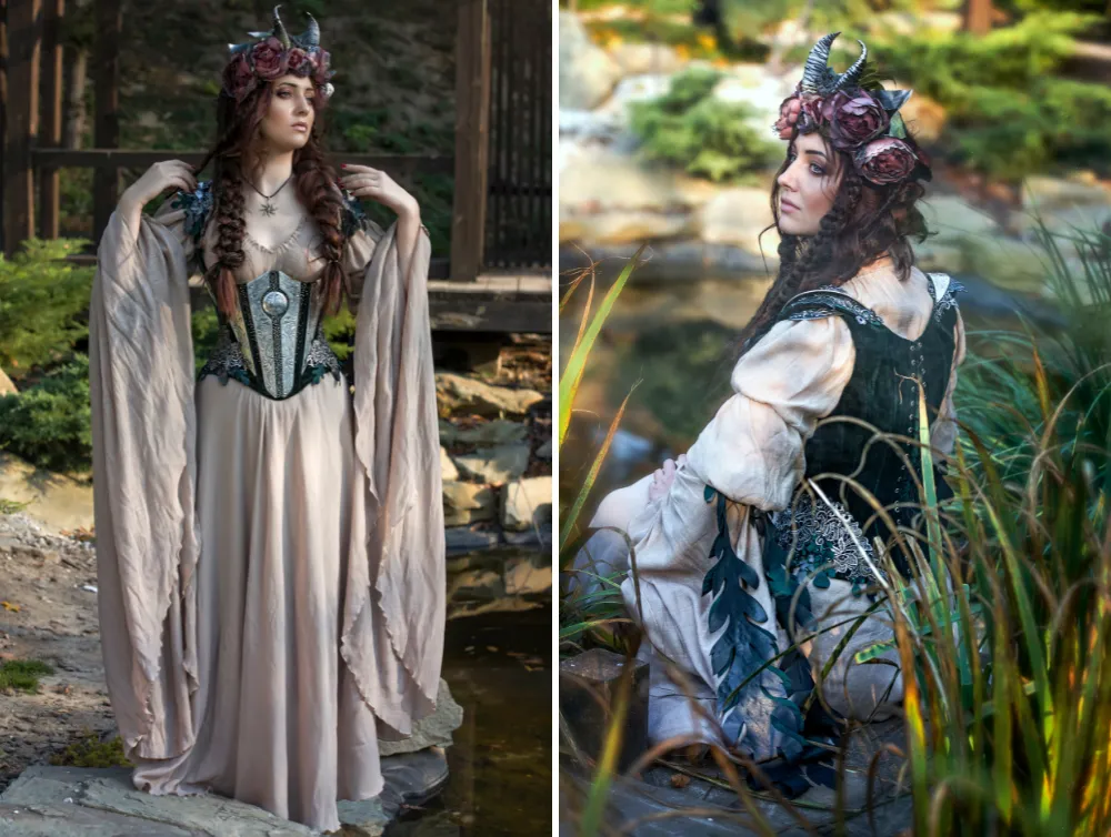 Fantasy elven viscose dress with corset