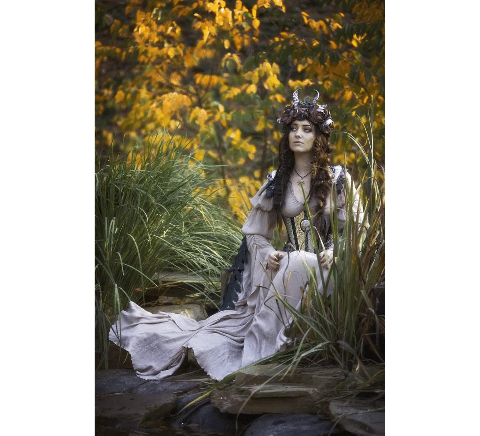 Fantasy elven viscose dress with corset