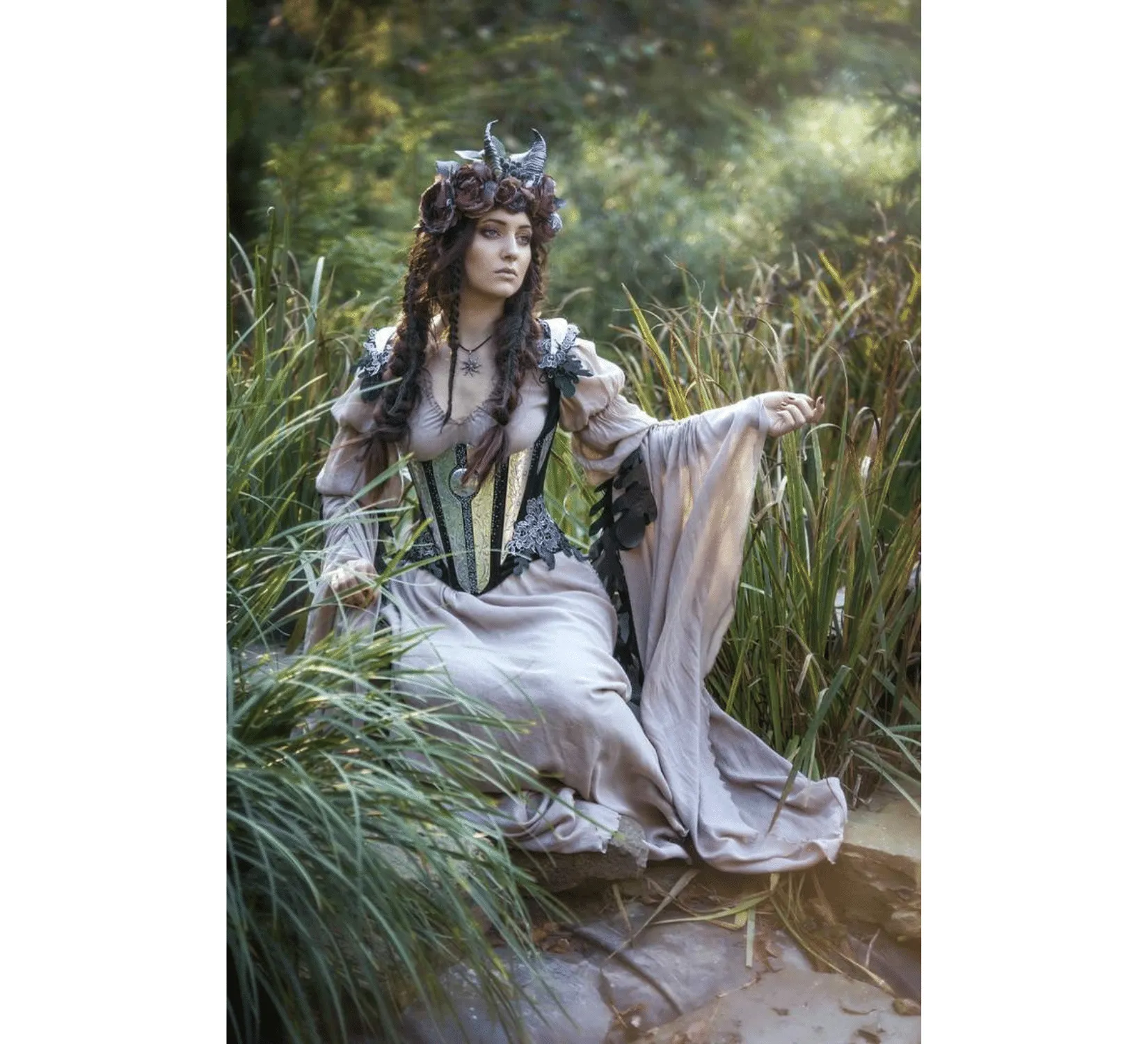 Fantasy elven viscose dress with corset