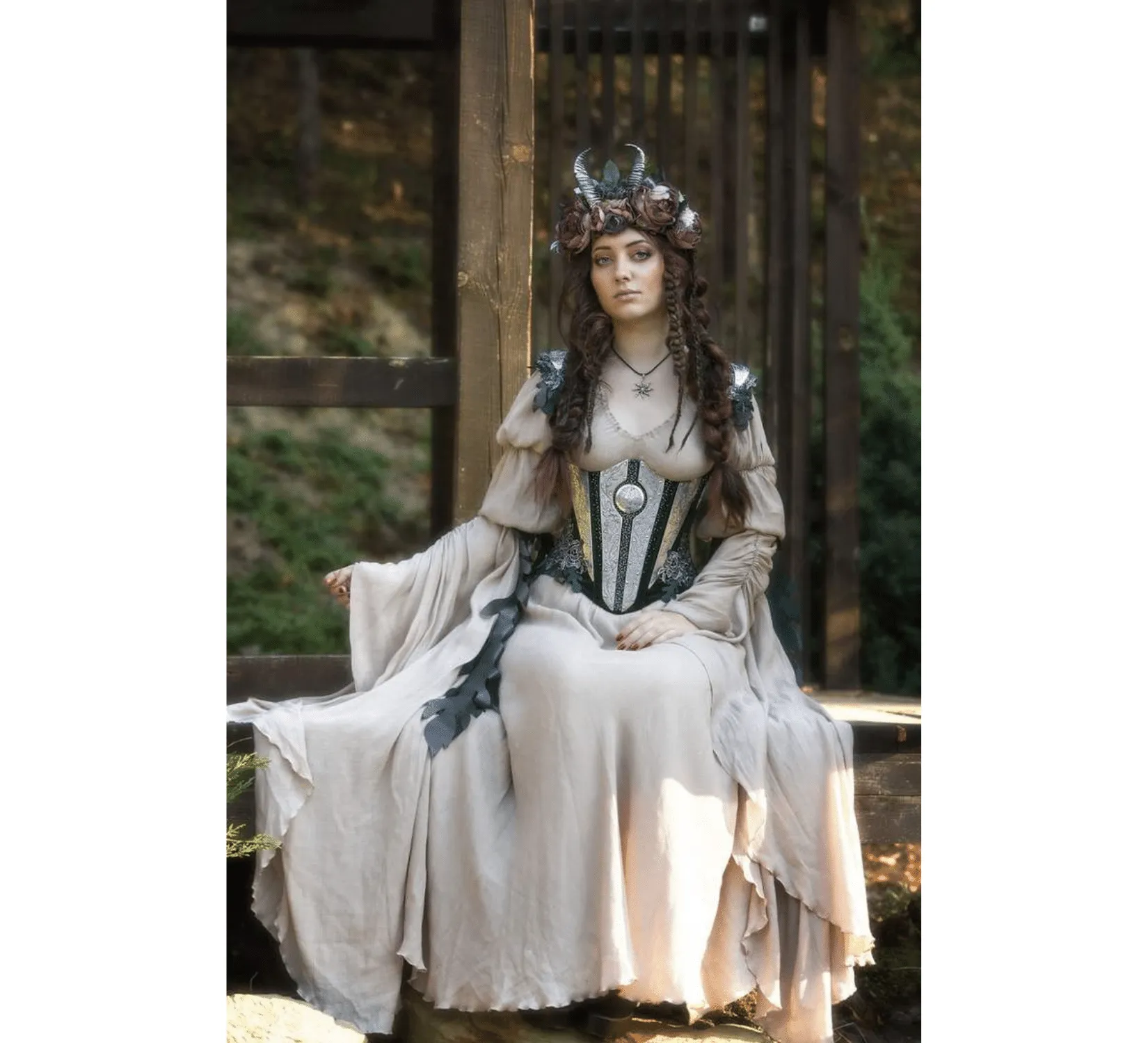 Fantasy elven viscose dress with corset