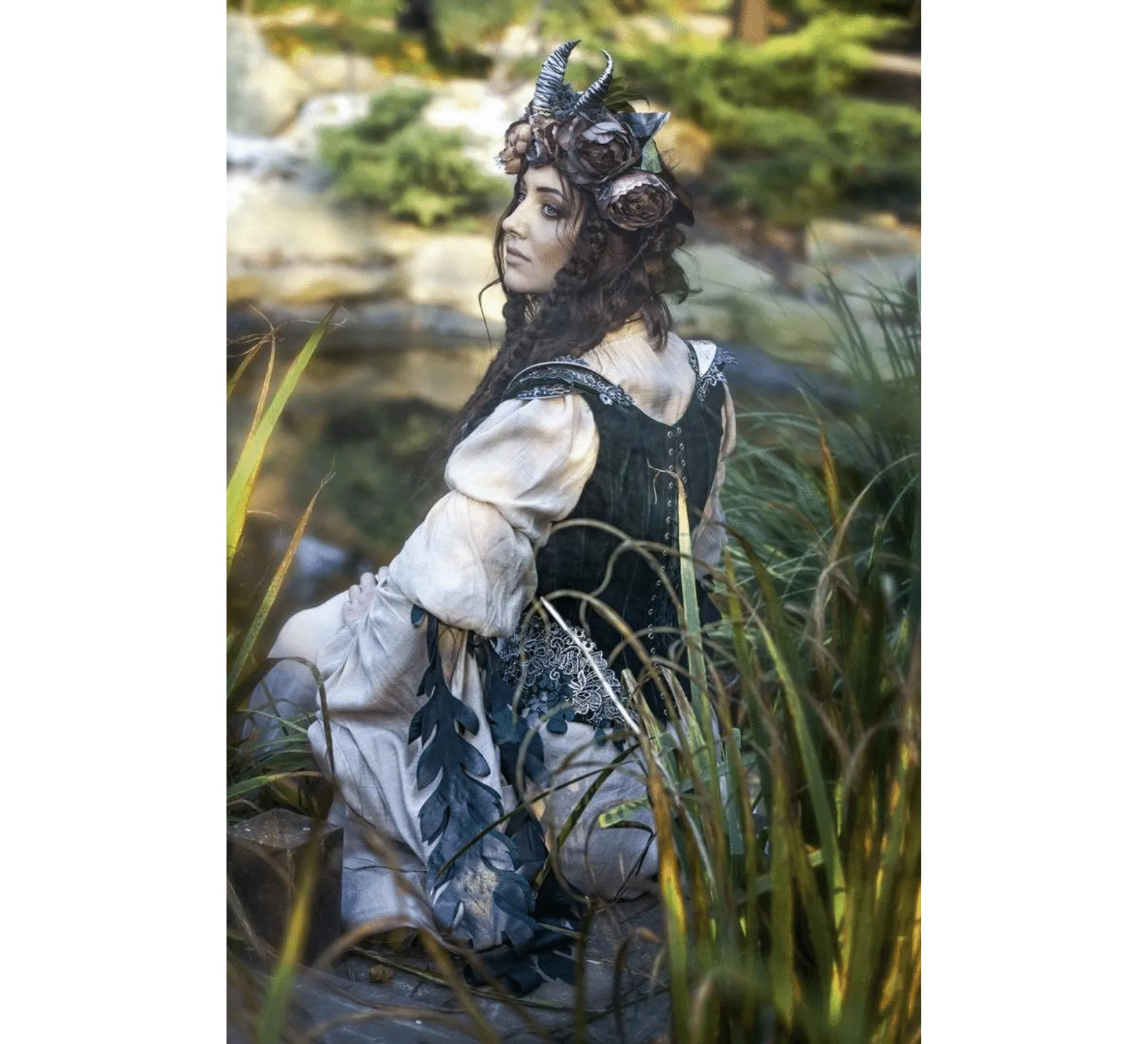Fantasy elven viscose dress with corset