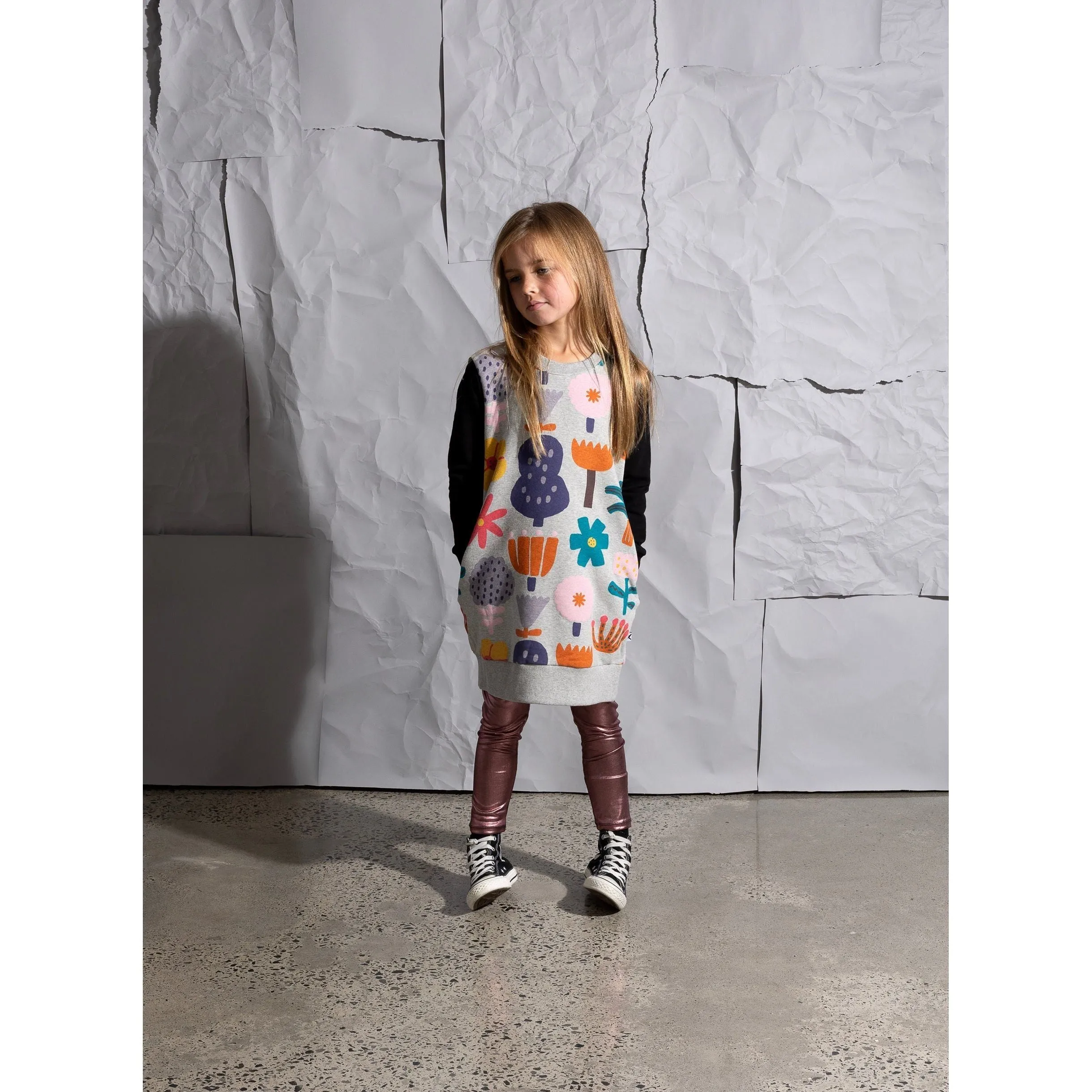 Floral Garden Furry Dress - Grey Marle/Black