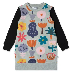 Floral Garden Furry Dress - Grey Marle/Black