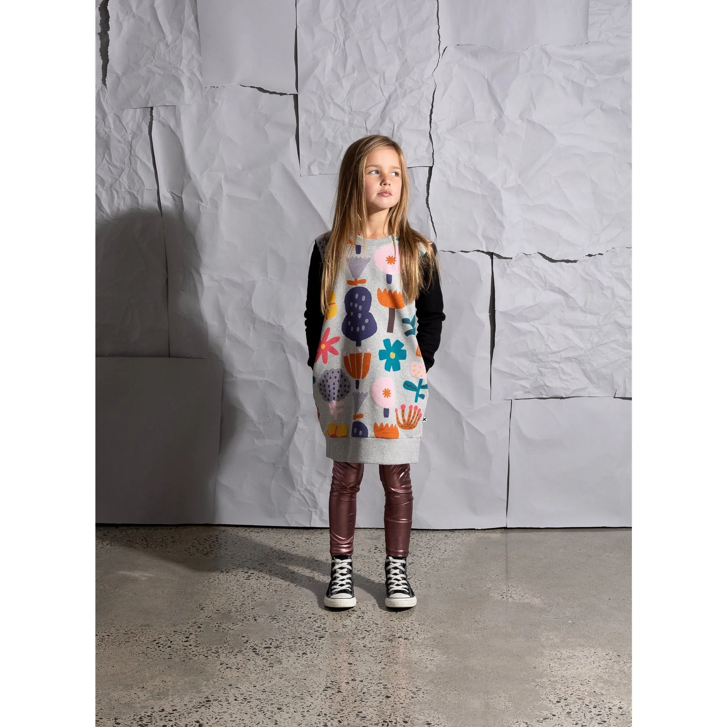 Floral Garden Furry Dress - Grey Marle/Black