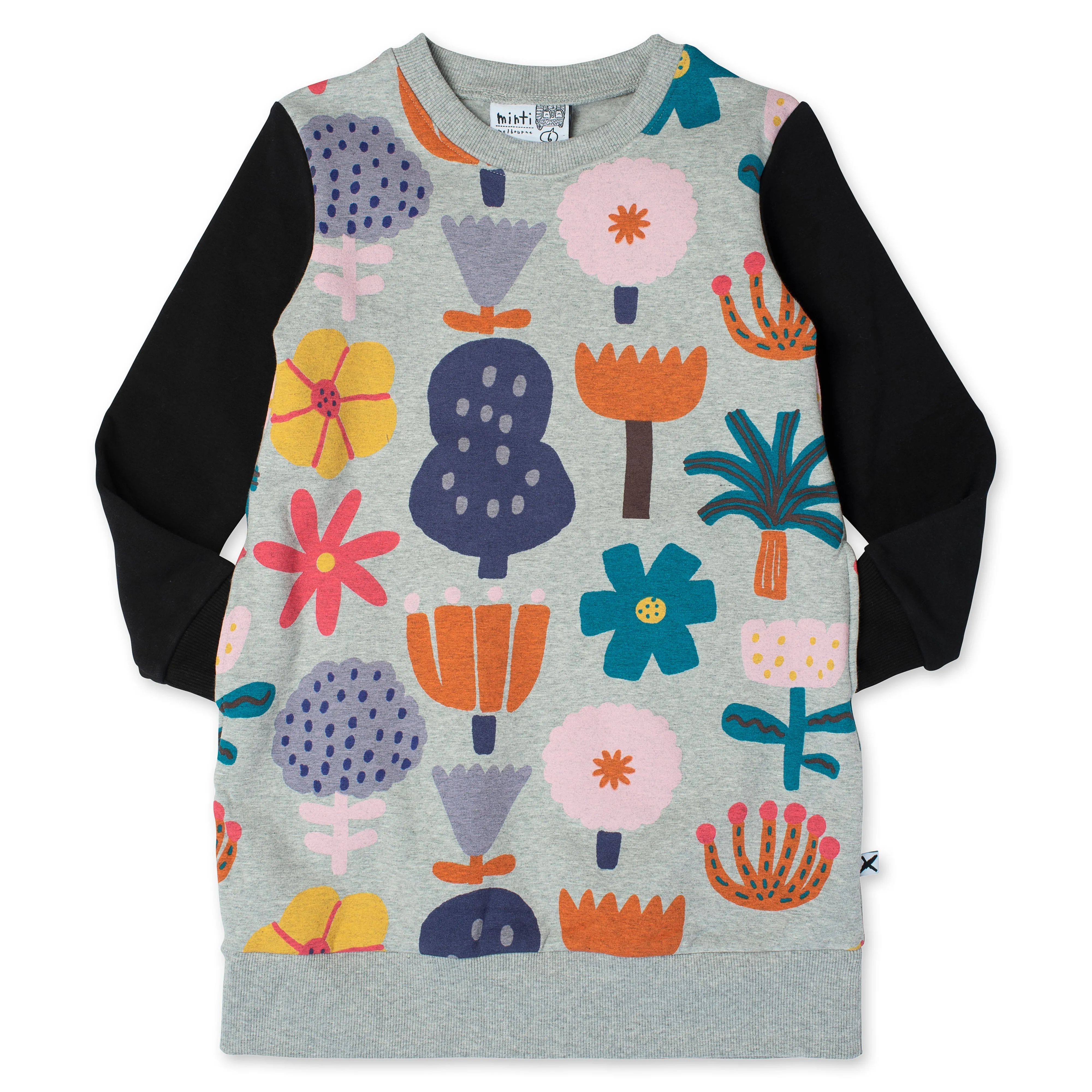 Floral Garden Furry Dress - Grey Marle/Black
