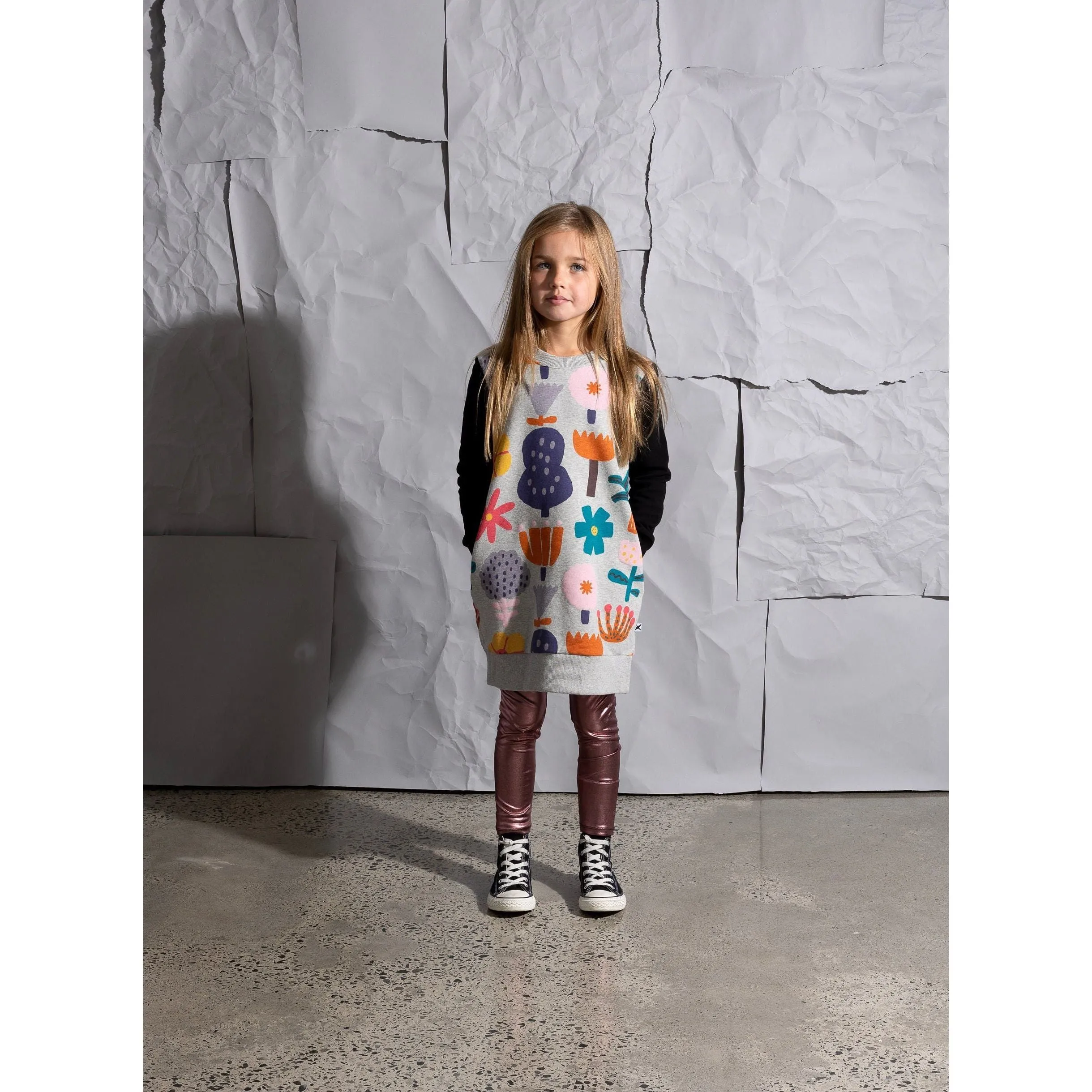 Floral Garden Furry Dress - Grey Marle/Black