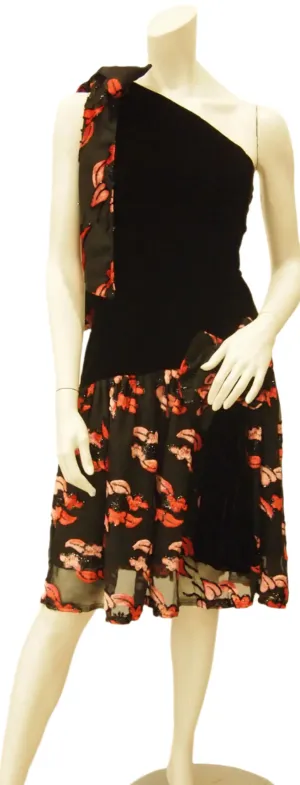 Flowering Heights Black Red Velvet Toga Dress
