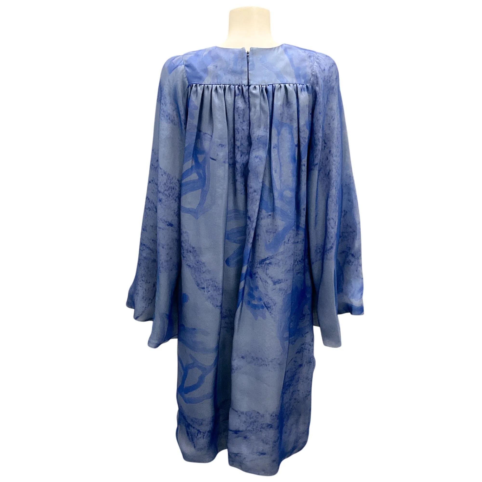 Giorgio Armani Blue 2014 Printed Long Sleeved Chiffon Cocktail Dress