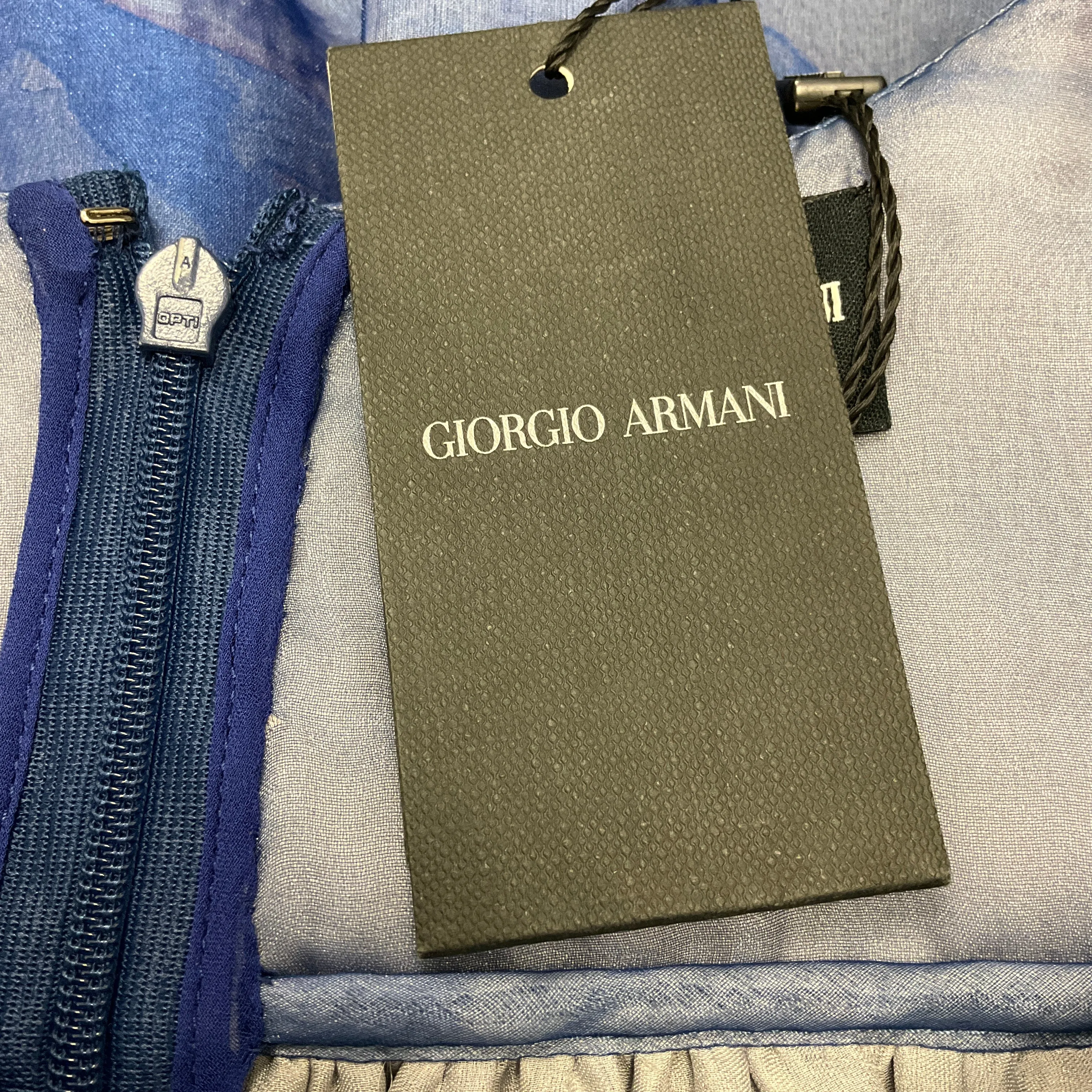 Giorgio Armani Blue 2014 Printed Long Sleeved Chiffon Cocktail Dress