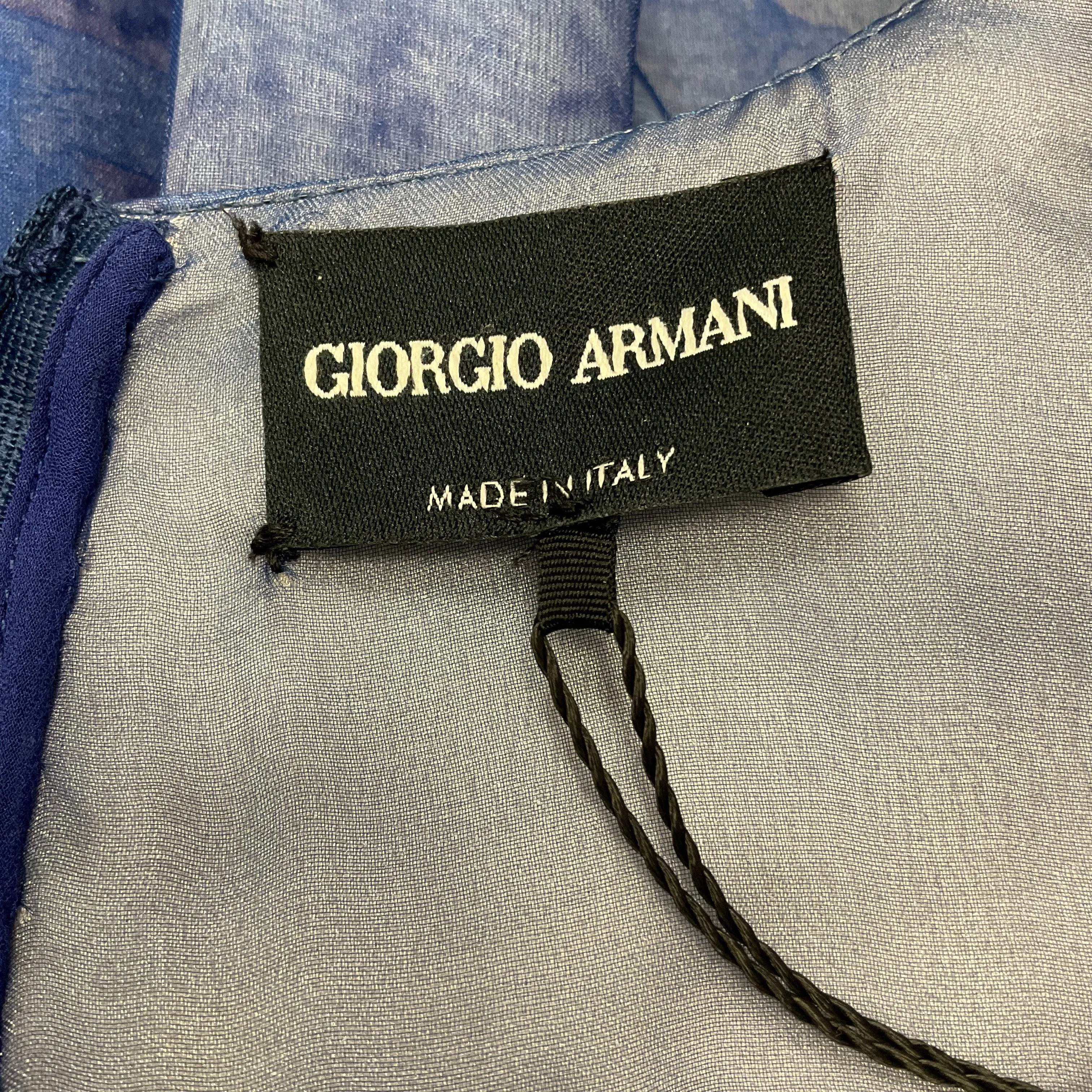Giorgio Armani Blue 2014 Printed Long Sleeved Chiffon Cocktail Dress