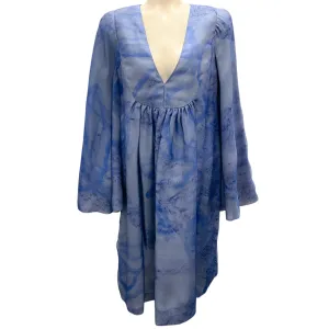 Giorgio Armani Blue 2014 Printed Long Sleeved Chiffon Cocktail Dress