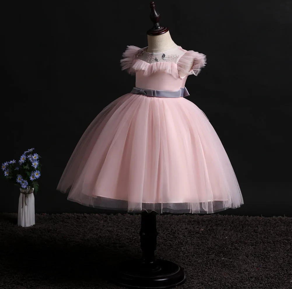 Girls Mesh Silk Satin Cute Angel Flower Girl Dress