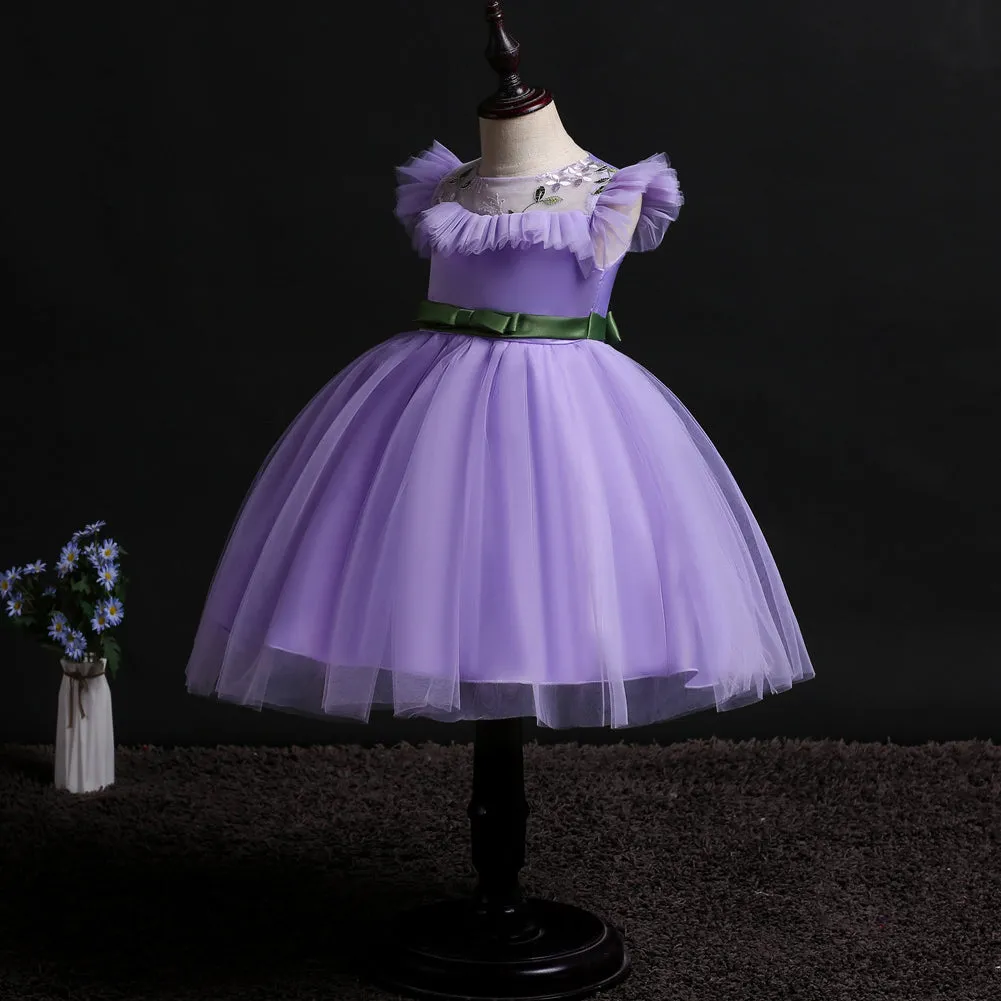 Girls Mesh Silk Satin Cute Angel Flower Girl Dress