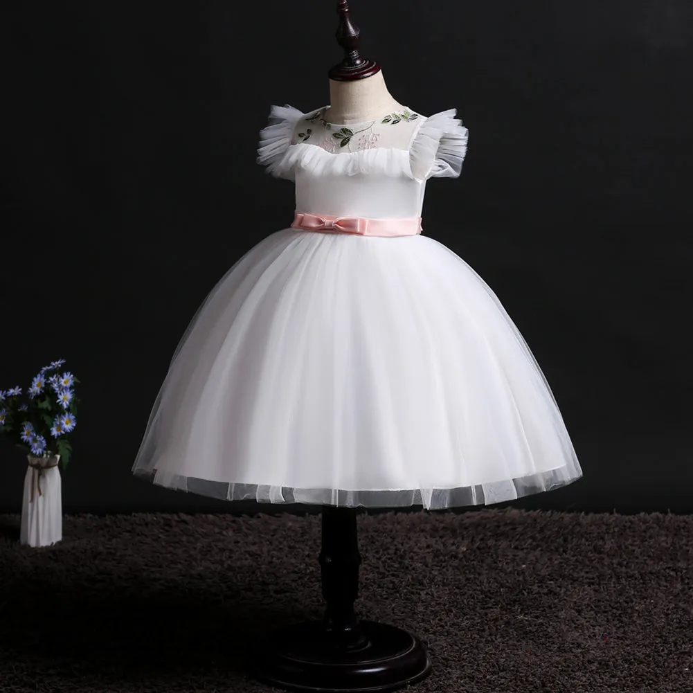 Girls Mesh Silk Satin Cute Angel Flower Girl Dress