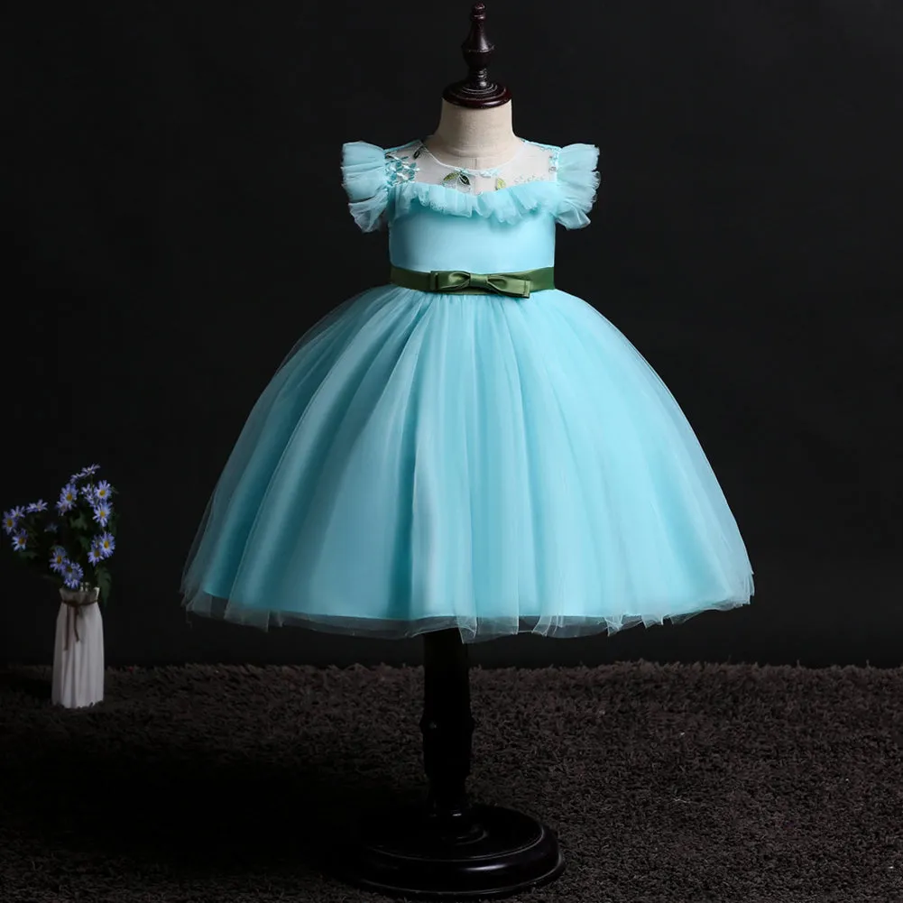 Girls Mesh Silk Satin Cute Angel Flower Girl Dress