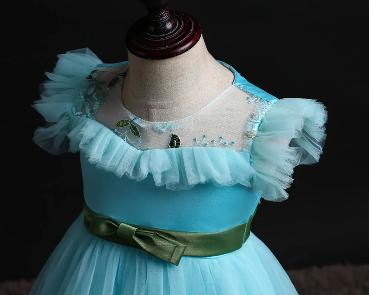 Girls Mesh Silk Satin Cute Angel Flower Girl Dress