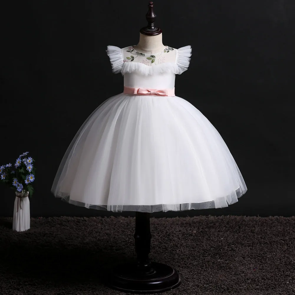 Girls Mesh Silk Satin Cute Angel Flower Girl Dress