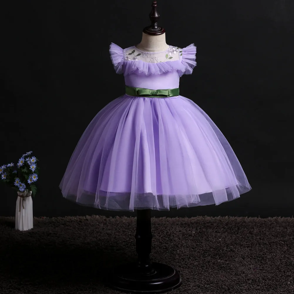 Girls Mesh Silk Satin Cute Angel Flower Girl Dress