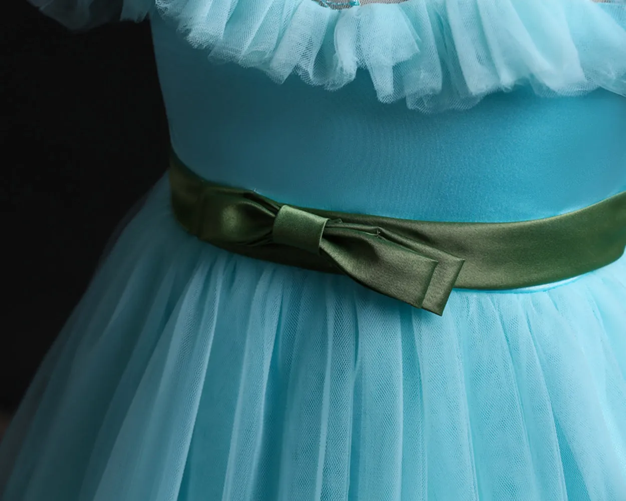 Girls Mesh Silk Satin Cute Angel Flower Girl Dress