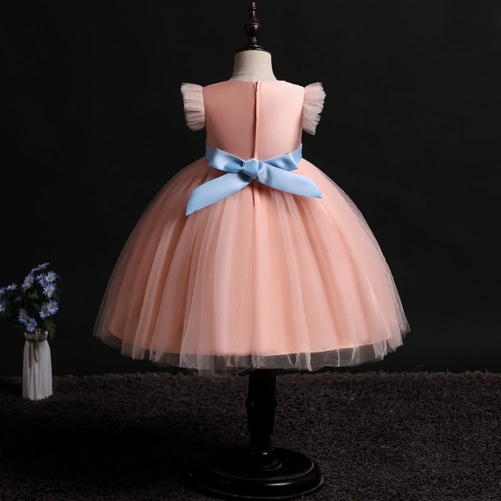 Girls Mesh Silk Satin Cute Angel Flower Girl Dress