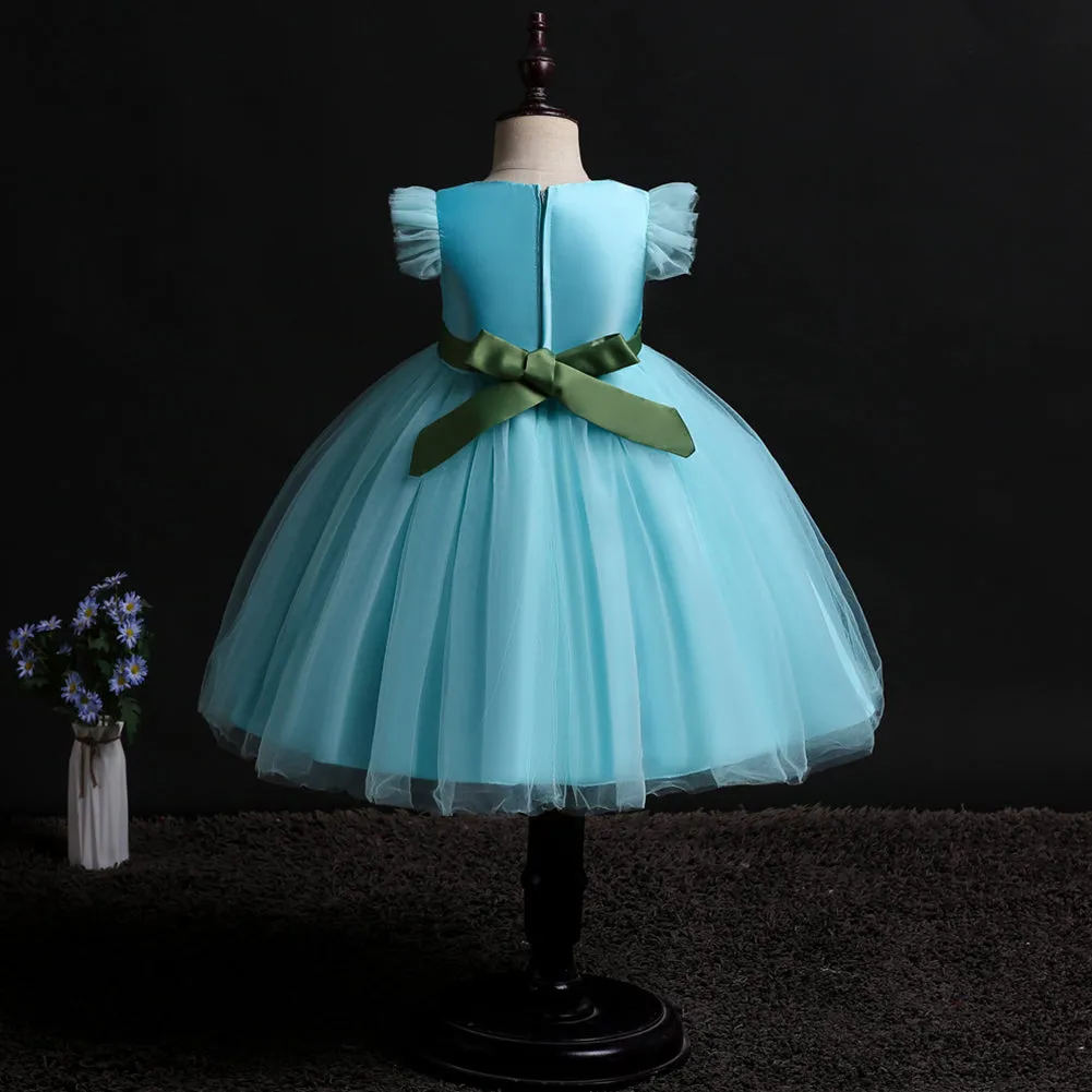 Girls Mesh Silk Satin Cute Angel Flower Girl Dress