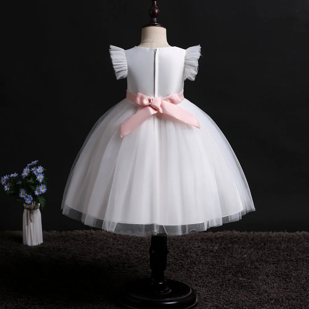 Girls Mesh Silk Satin Cute Angel Flower Girl Dress