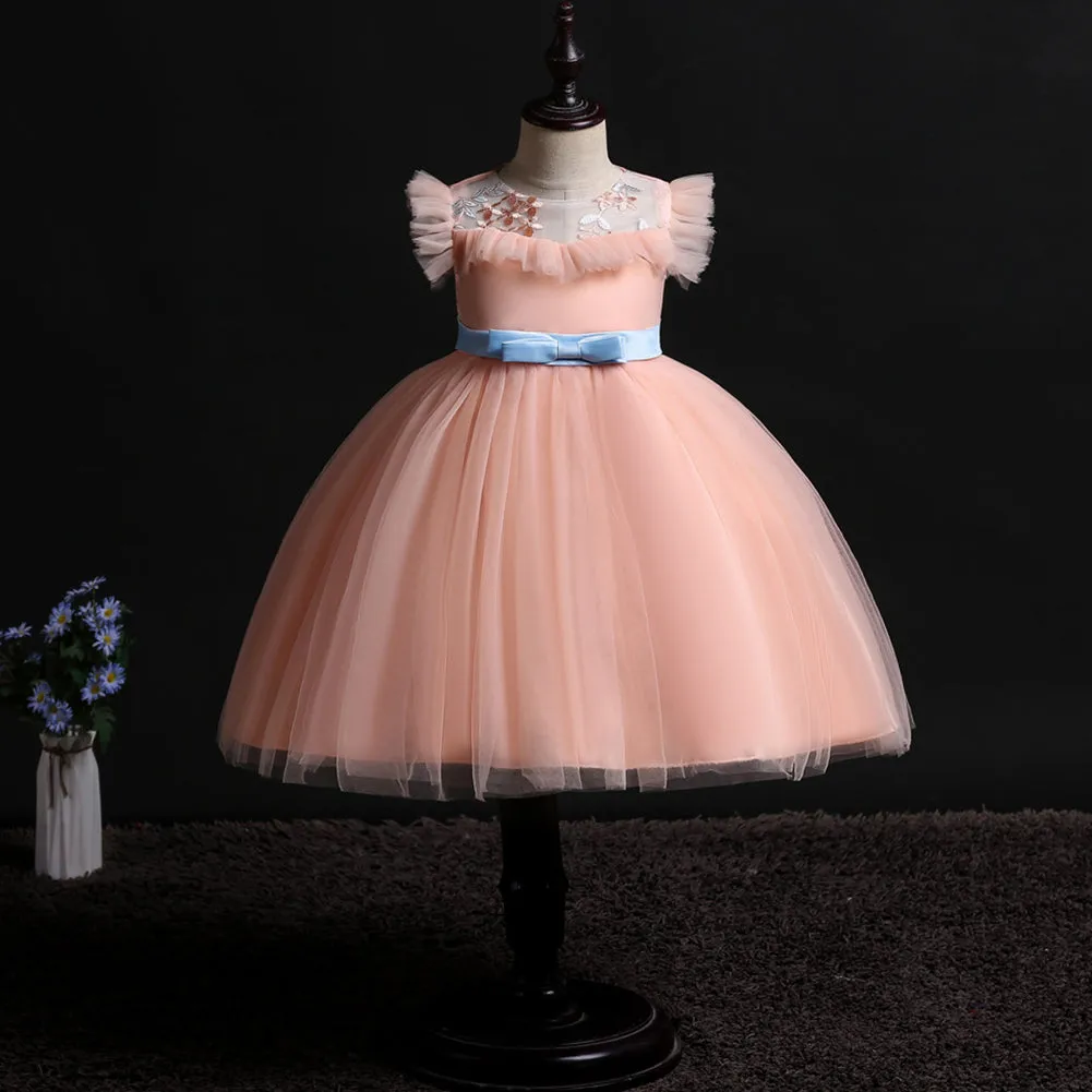 Girls Mesh Silk Satin Cute Angel Flower Girl Dress