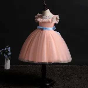 Girls Mesh Silk Satin Cute Angel Flower Girl Dress