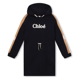 Girls Navy Logo Hooded Fleece Dress