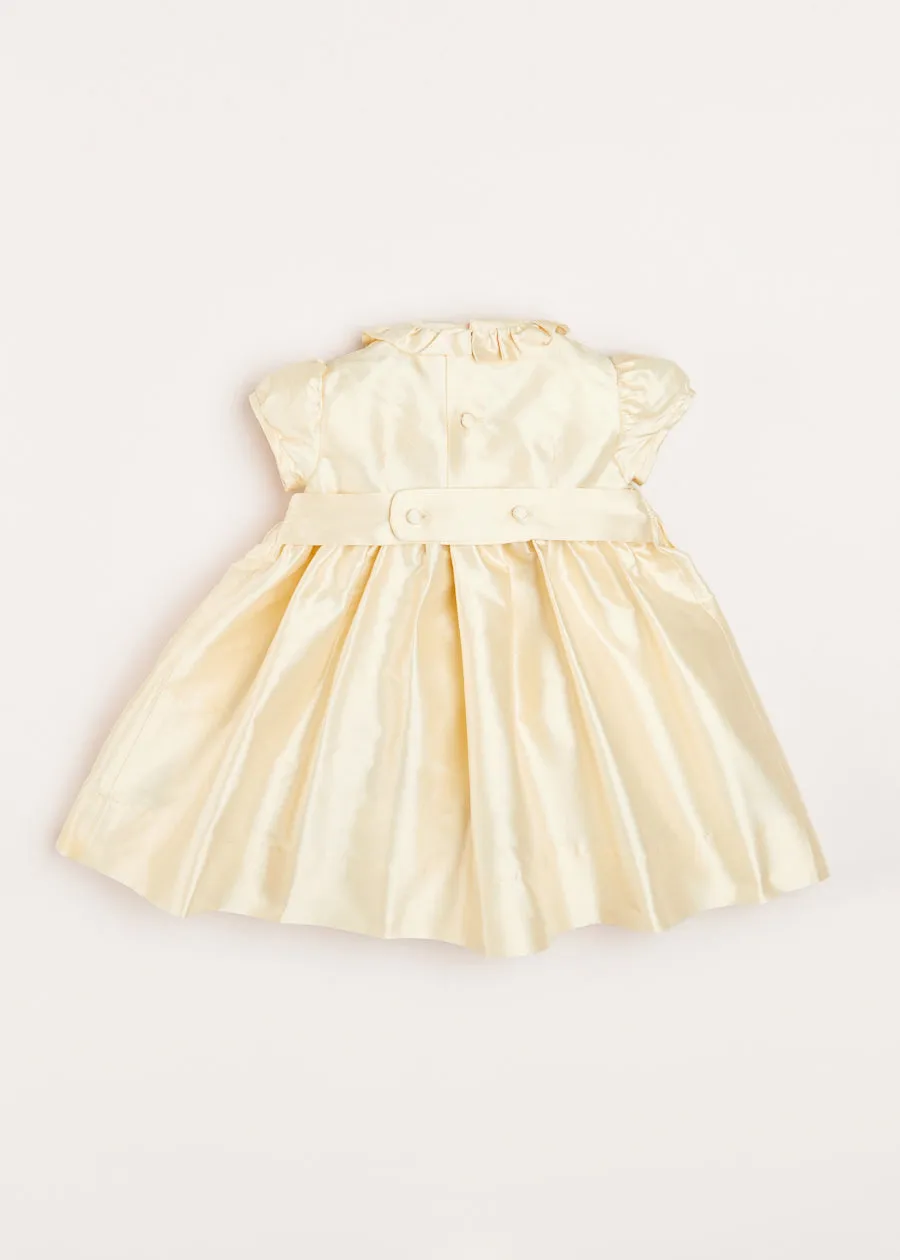 Girls Silk Hand Smocked Celebration Dress in Champagne (12mths-10yrs)