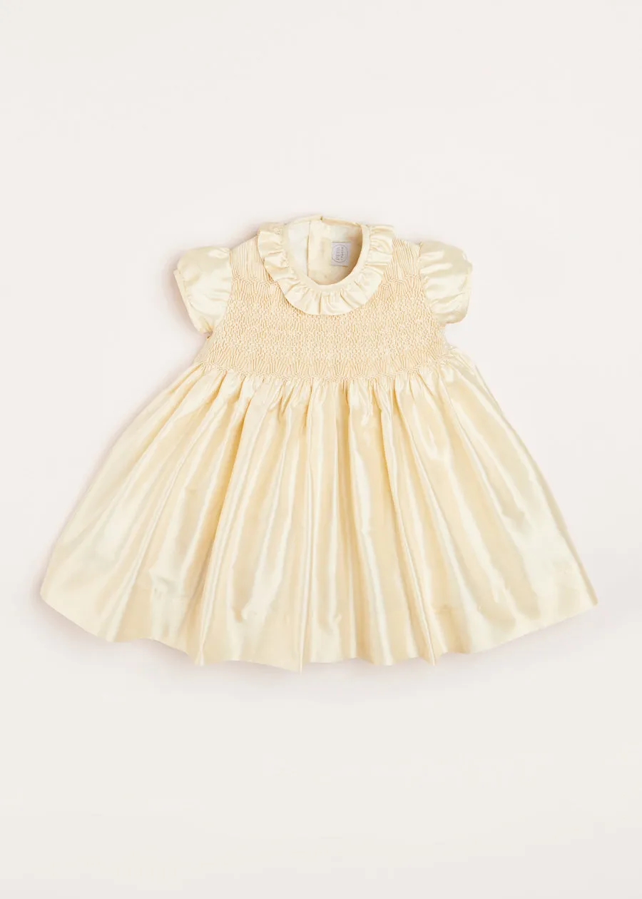 Girls Silk Hand Smocked Celebration Dress in Champagne (12mths-10yrs)