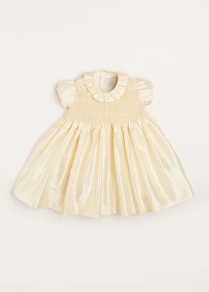 Girls Silk Hand Smocked Celebration Dress in Champagne (12mths-10yrs)