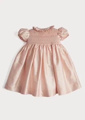 Girls Silk Hand Smocked Celebration Dress in Pink (12mths-10yrs)