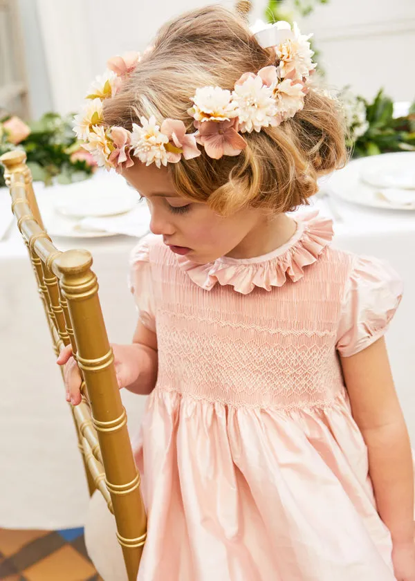 Girls Silk Hand Smocked Celebration Dress in Pink (12mths-10yrs)