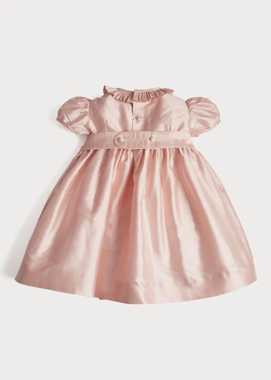 Girls Silk Hand Smocked Celebration Dress in Pink (12mths-10yrs)