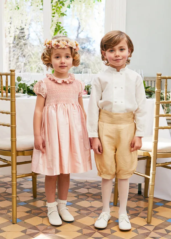 Girls Silk Hand Smocked Celebration Dress in Pink (12mths-10yrs)
