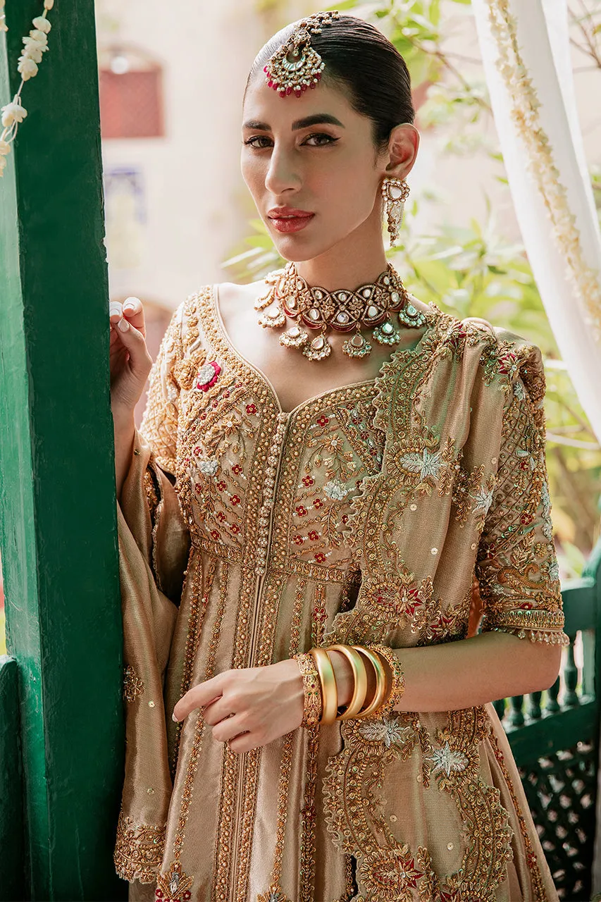 Gold Lehenga Frock Bridal for Pakistani Bridal Wear