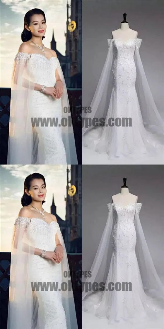Gorgeous Off Shoulder Sparkle Long Mermaid Shinny Wedding Dresses, TYP0654